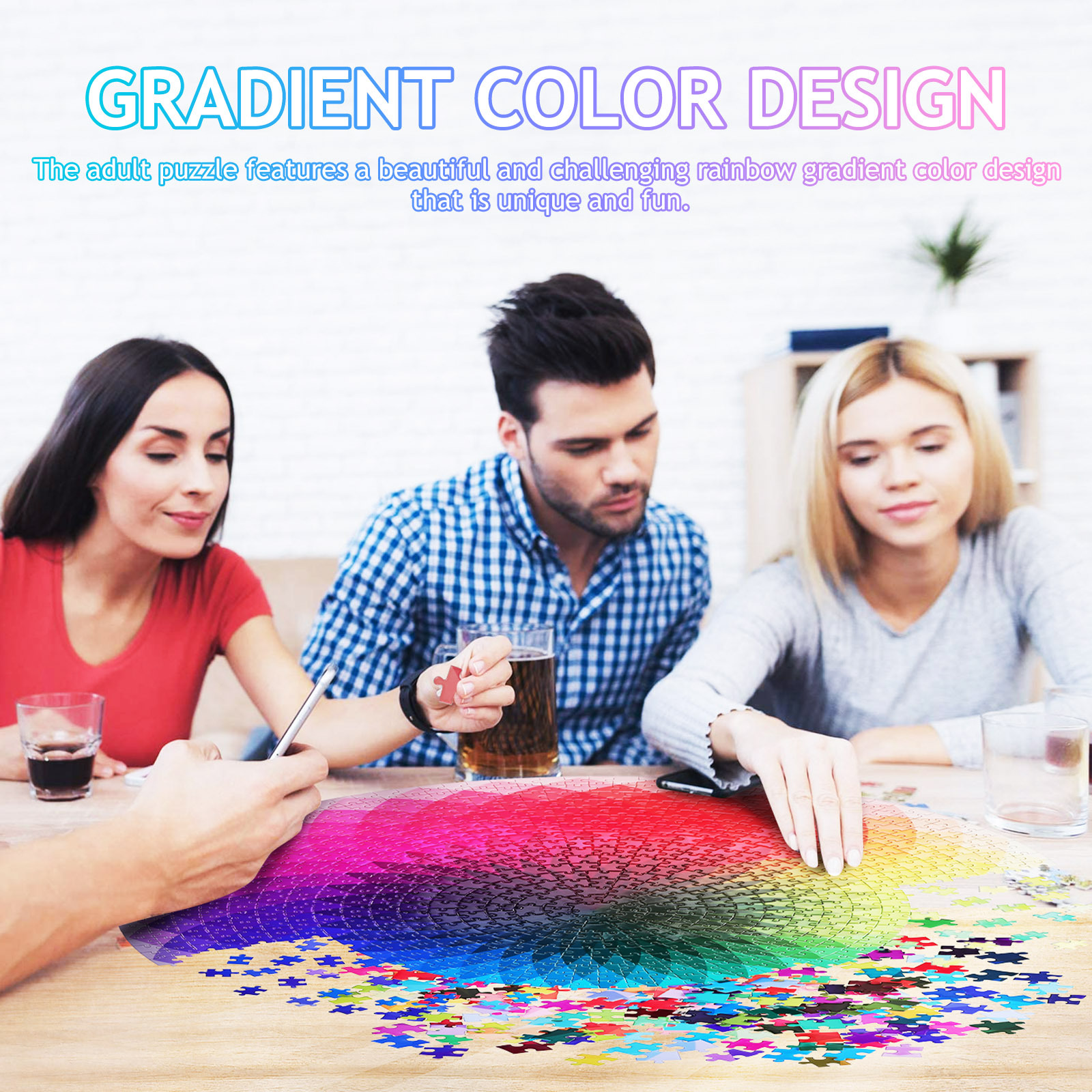 1000 Piece Rainbow Gradient Ji - Puzzle Blank White avaliação e preço