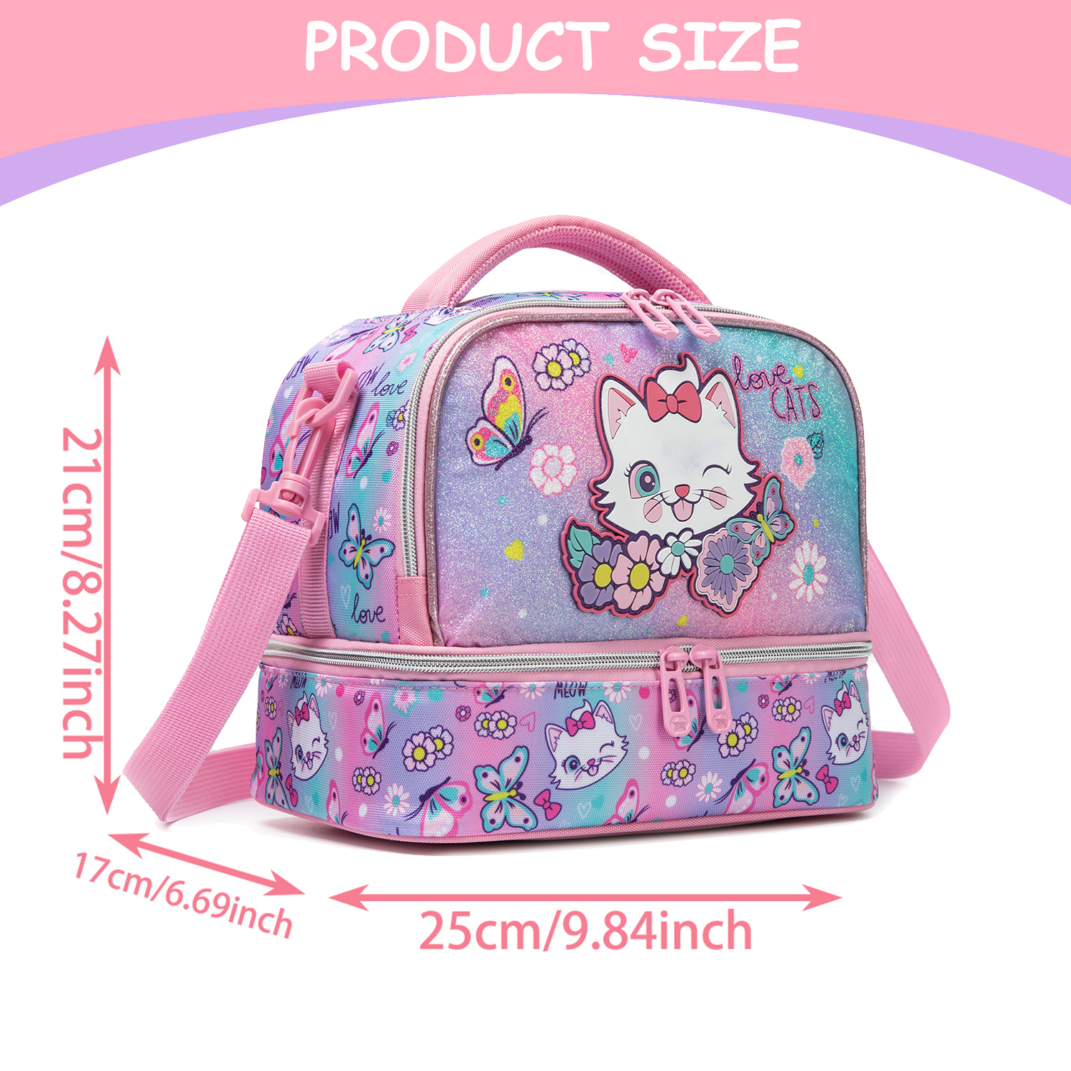Cute Cat Print Glitter Double  - Tote Bag Sublimation avaliação e preço