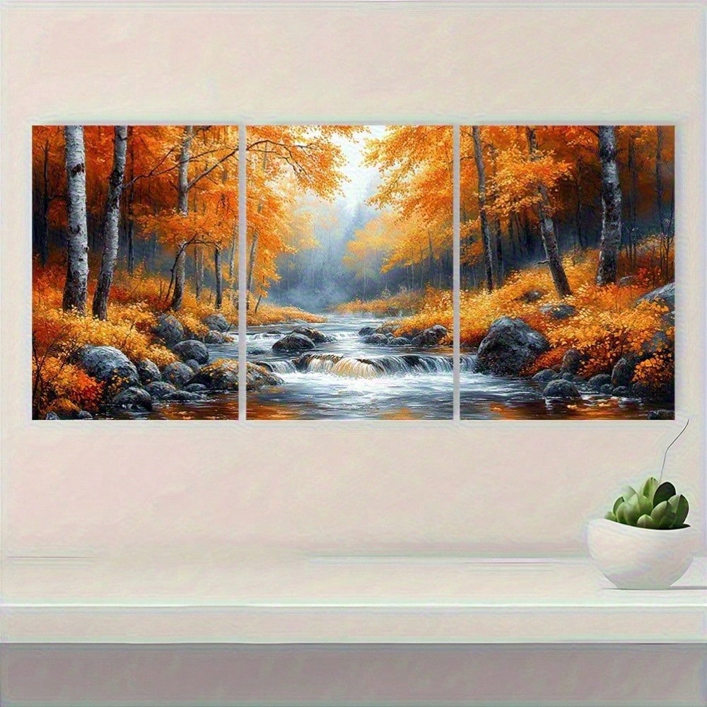2D Flat, 3pcs Set Vibrant Autu - Canvas Wrap Ready avaliação e preço
